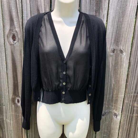 Nina Ricci Cashmere Silk Cardigan Top Blouse Sweater Layered Small Black button - Picture 3 of 10